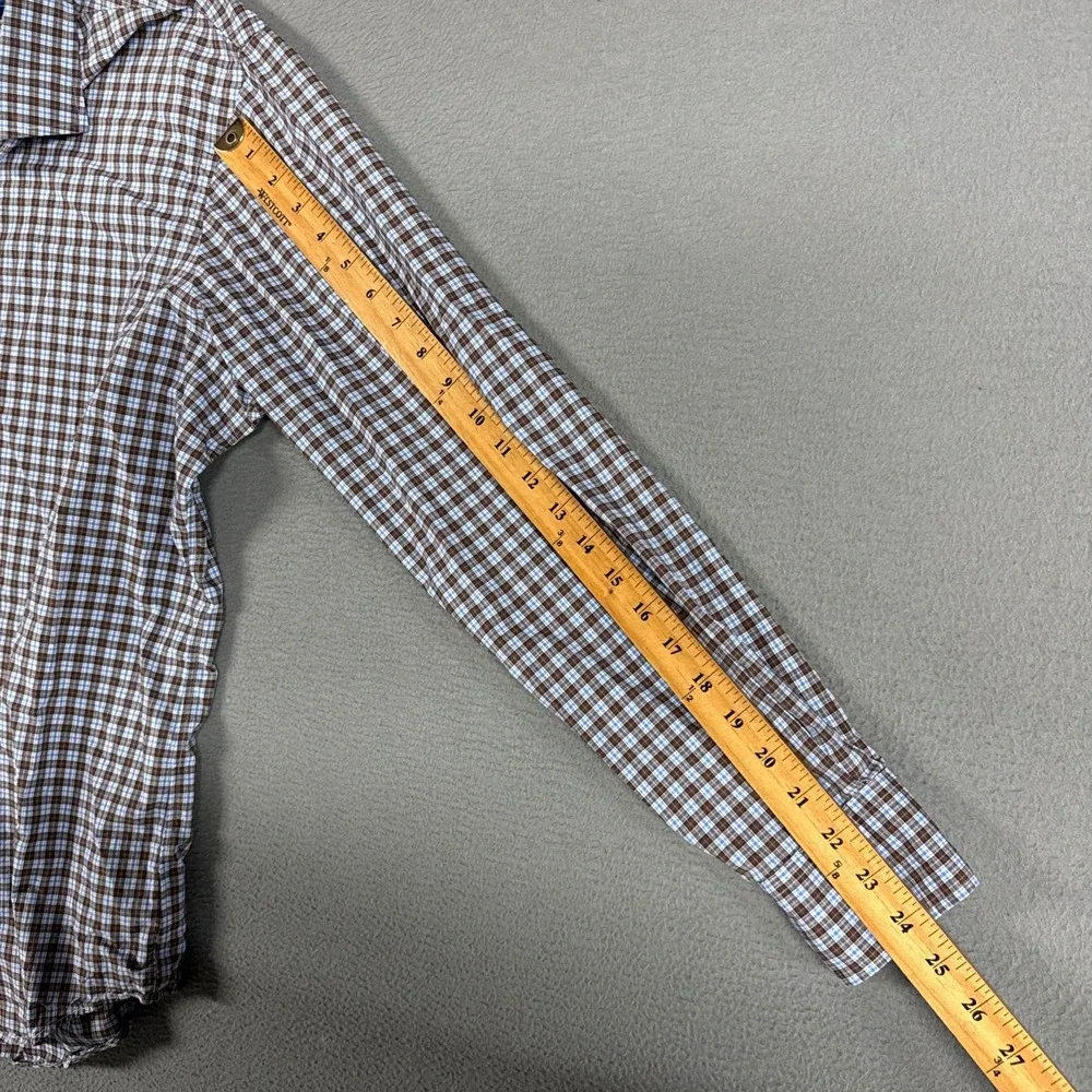 Polo Ralph Lauren Shirt Mens Large Brown Blue Plaid Classic Fit Stretch Button